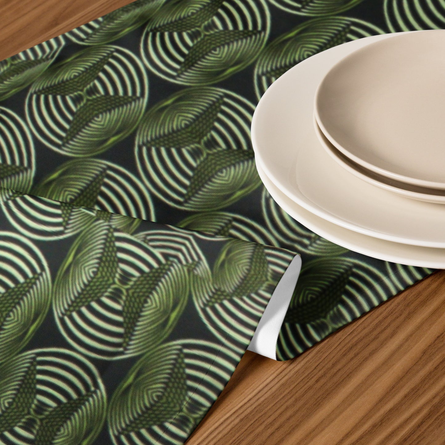 Bottle Green Abstract Table Runner