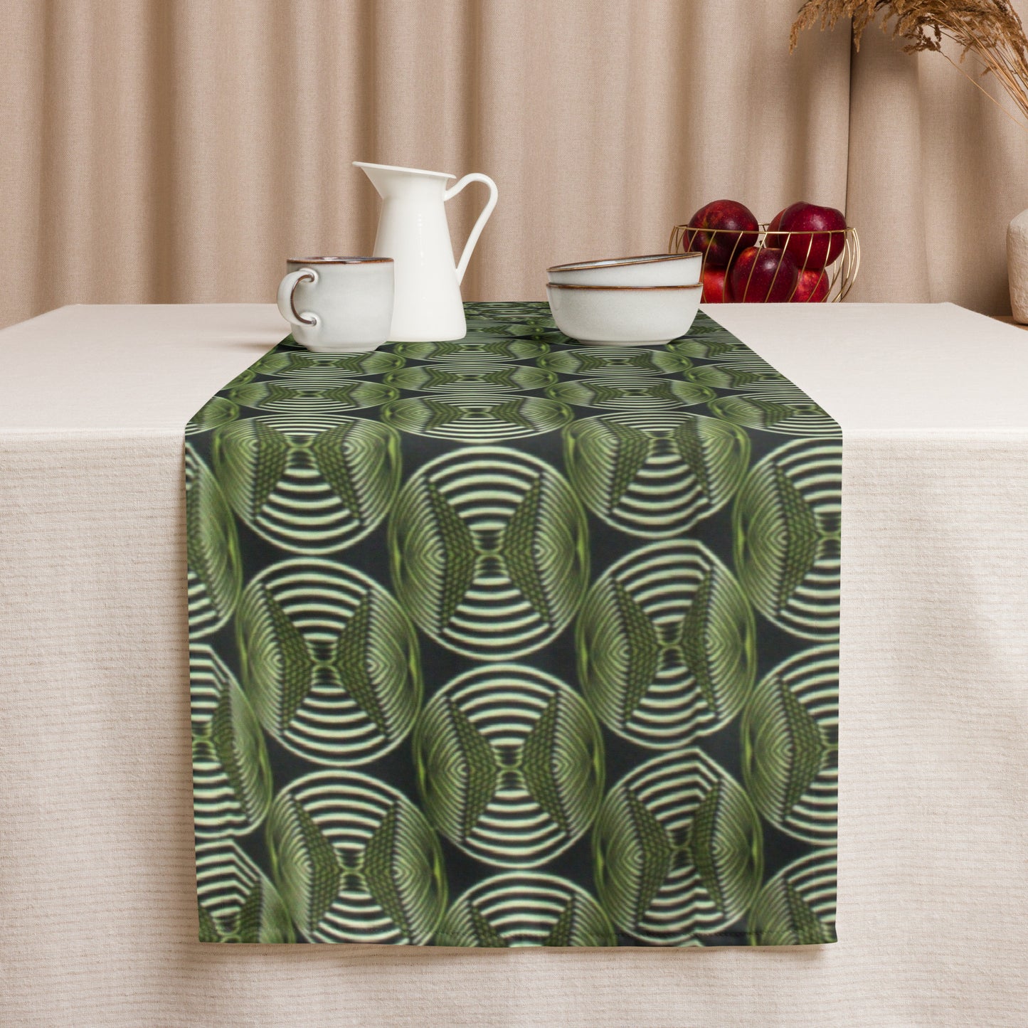 Bottle Green Abstract Table Runner