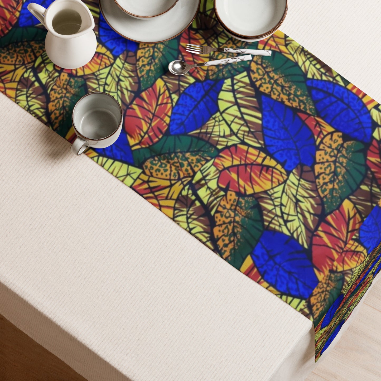 Multicolour Blue Leafy Table Runner