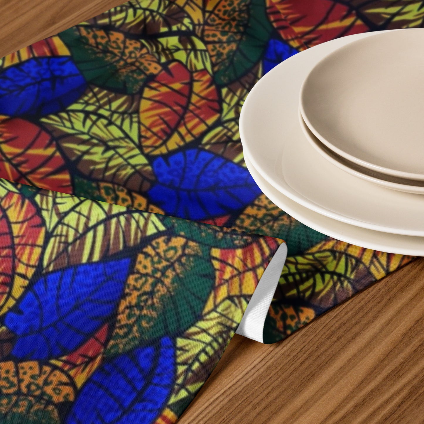 Multicolour Blue Leafy Table Runner