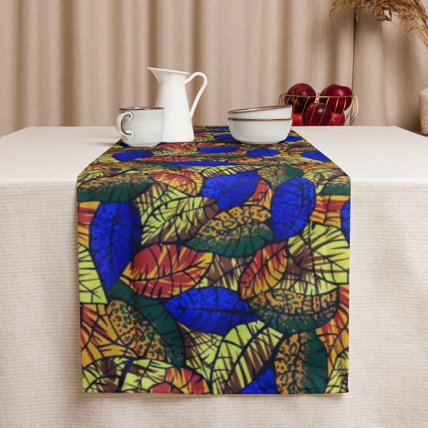 Multicolour Blue Leafy Table Runner