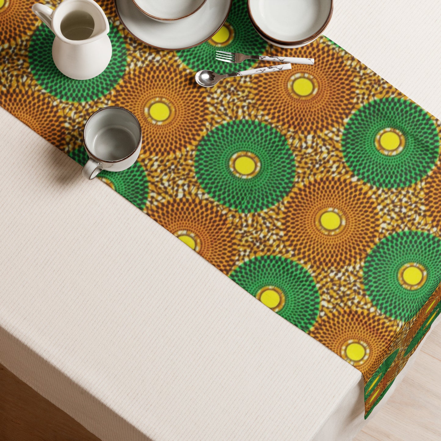 Green Peach Abstract Table Runner