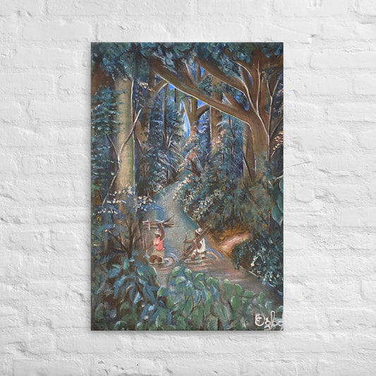 Crossing Stream In Lush Rain forest Thin Canvas