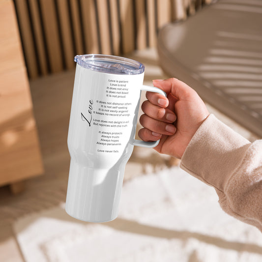 Love Is Patient Travel mug with a handle