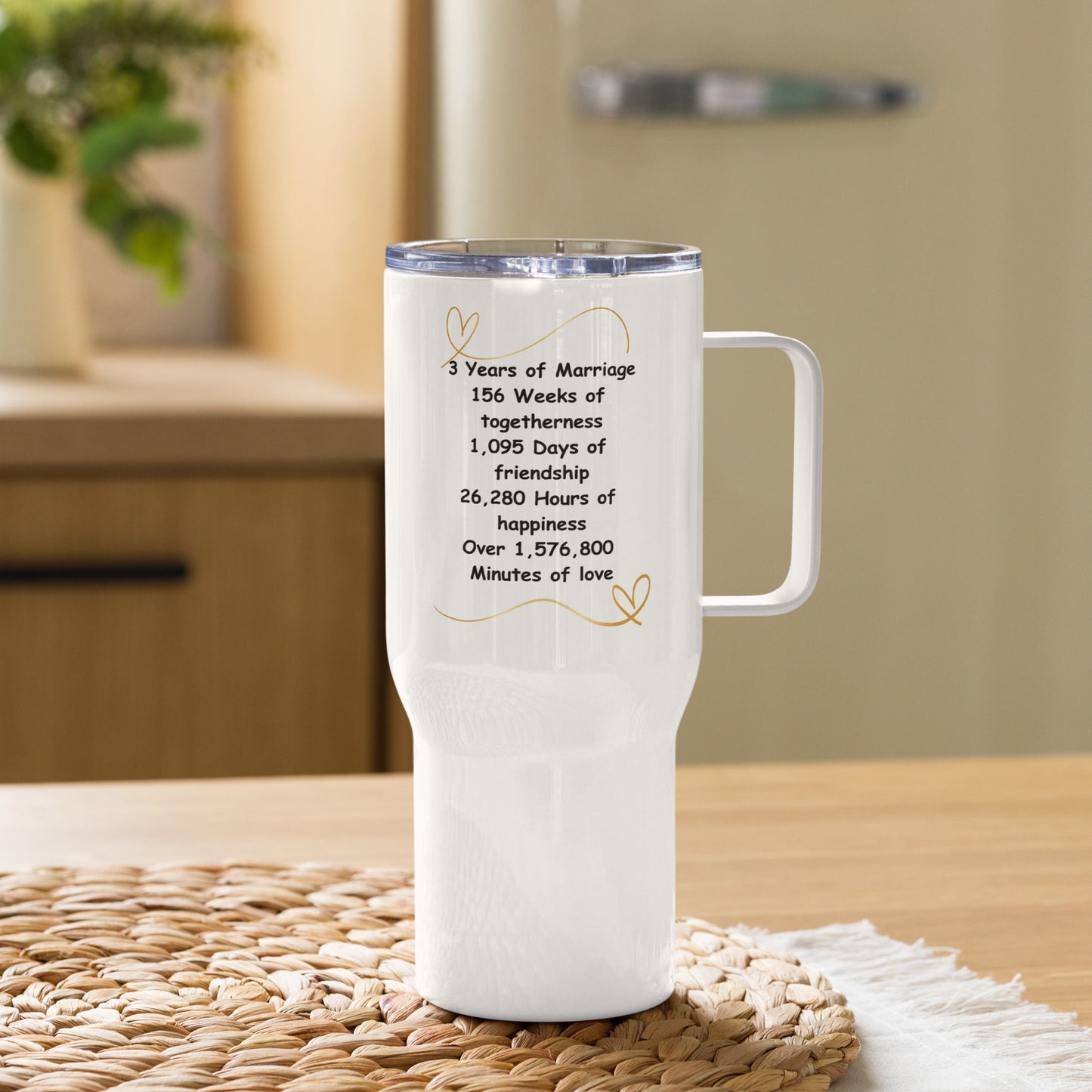 3rd Wedding Anniversary Travel mug with a handle