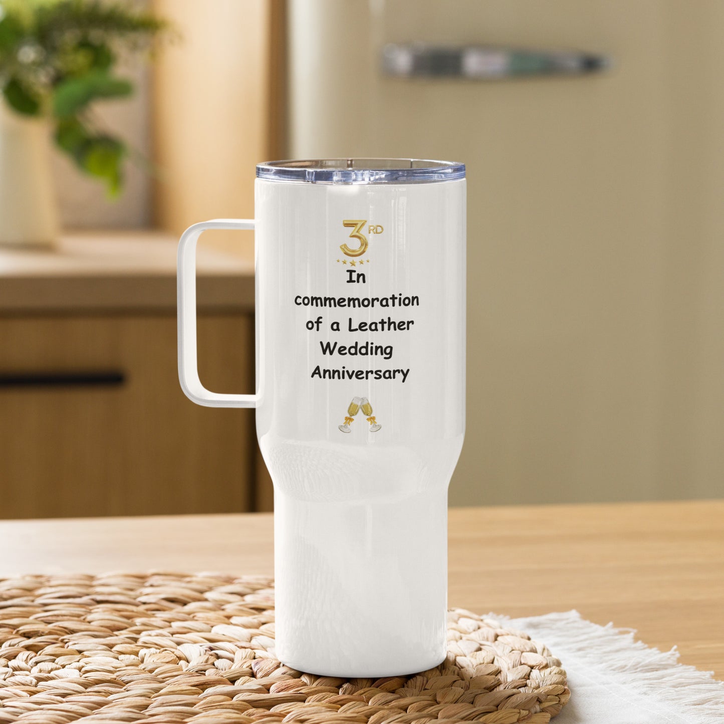 3rd Wedding Anniversary Travel mug with a handle