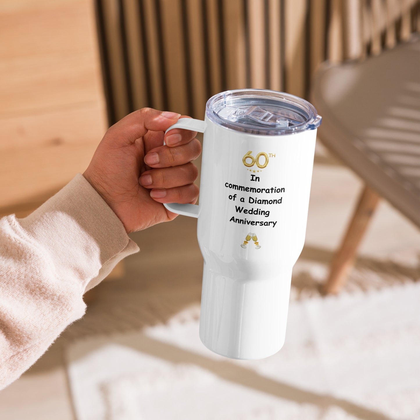 60th Wedding Anniversary Travel mug with a handle