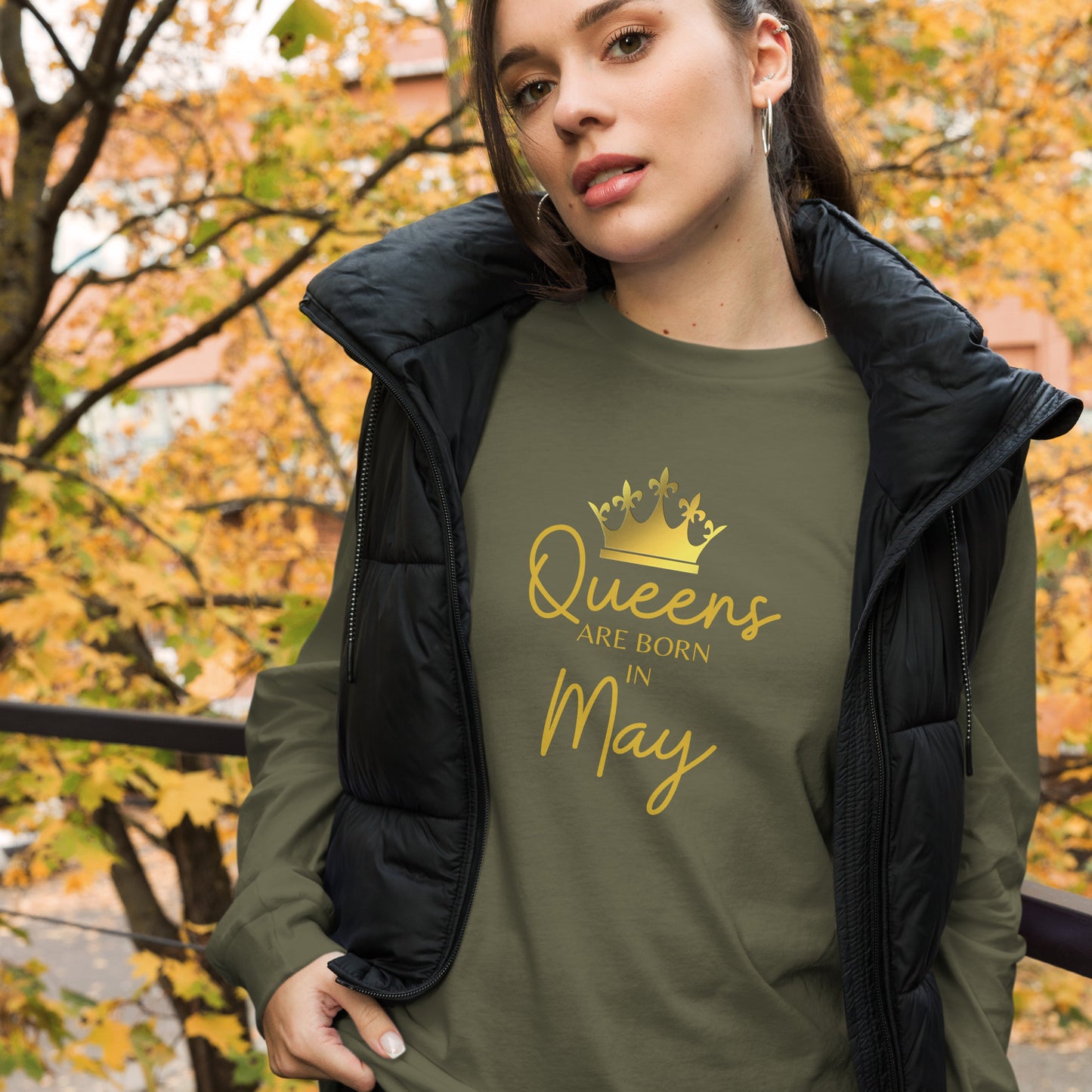 Queens Are Born In May Long Sleeve Tee Birthday Gift