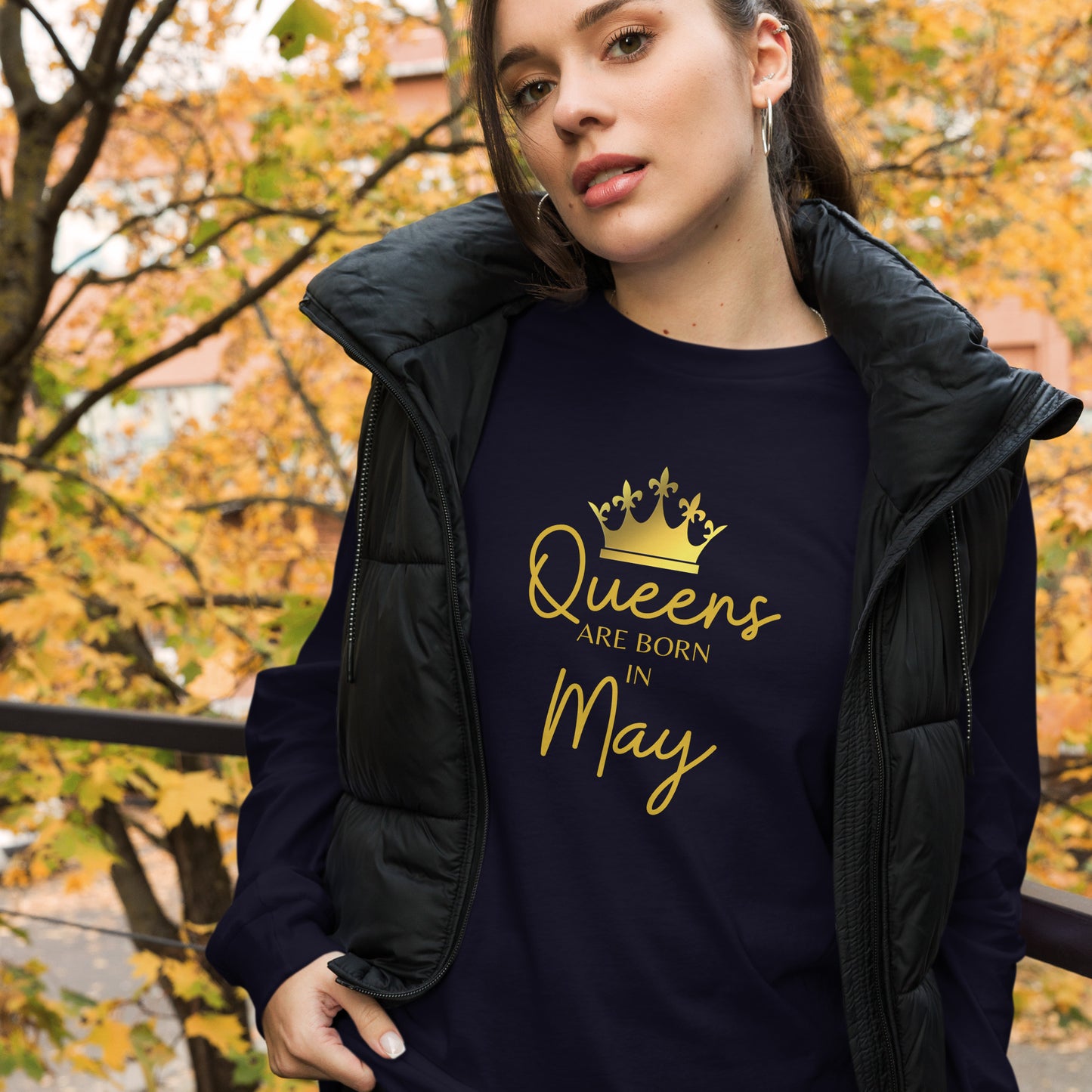 Queens Are Born In May Long Sleeve Tee Birthday Gift