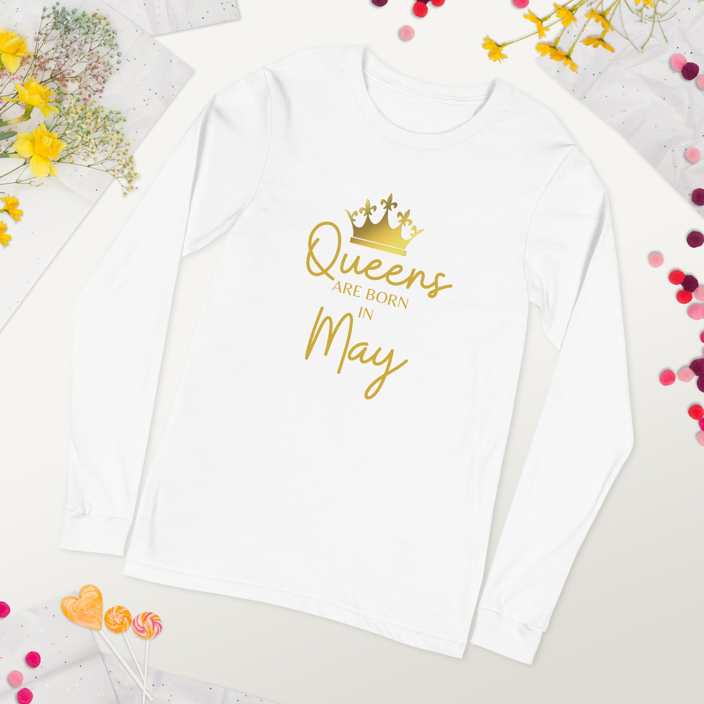 Queens Are Born In May Long Sleeve Tee Birthday Gift