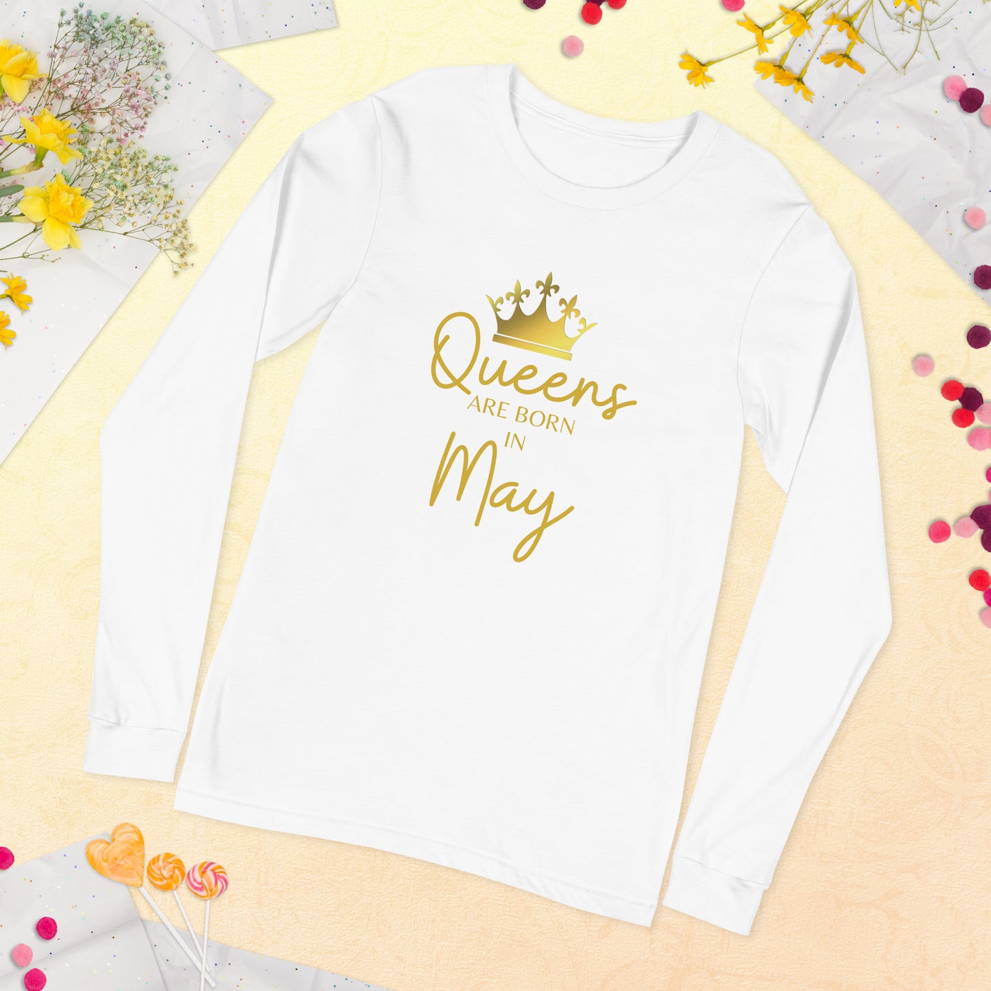 Queens Are Born In May Long Sleeve Tee Birthday Gift