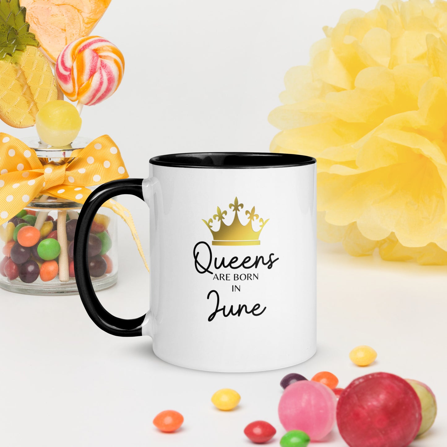 Queens Are Born In June Mug with Color Inside Birthday Gift