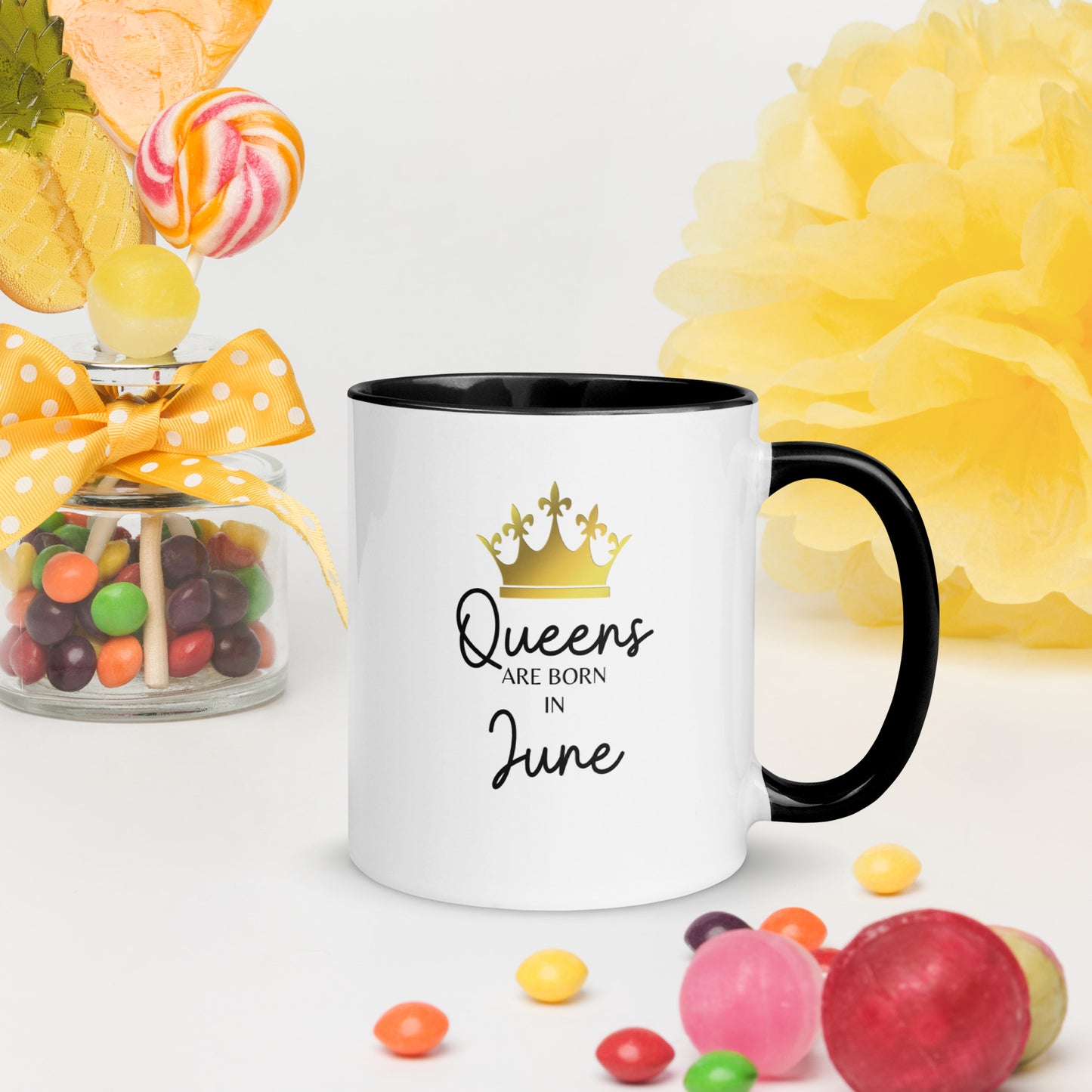 Queens Are Born In June Mug with Color Inside Birthday Gift