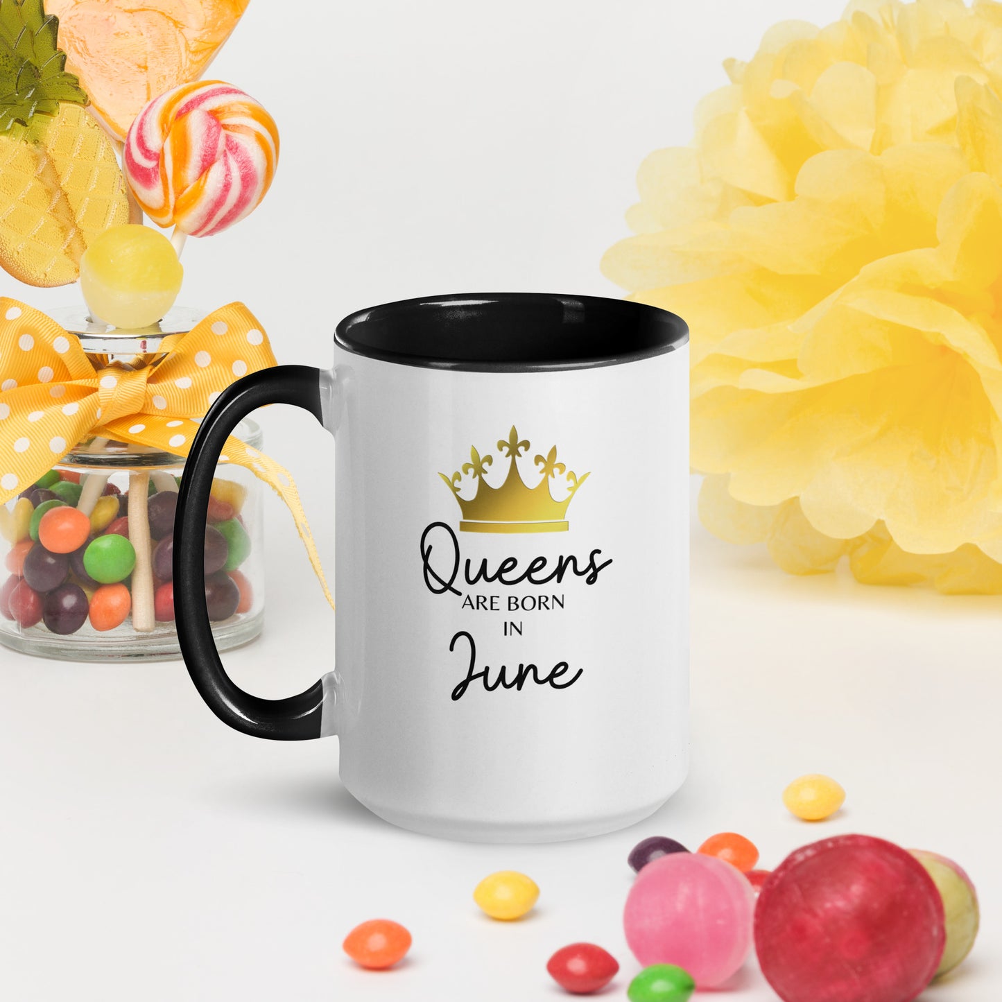 Queens Are Born In June Mug with Color Inside Birthday Gift