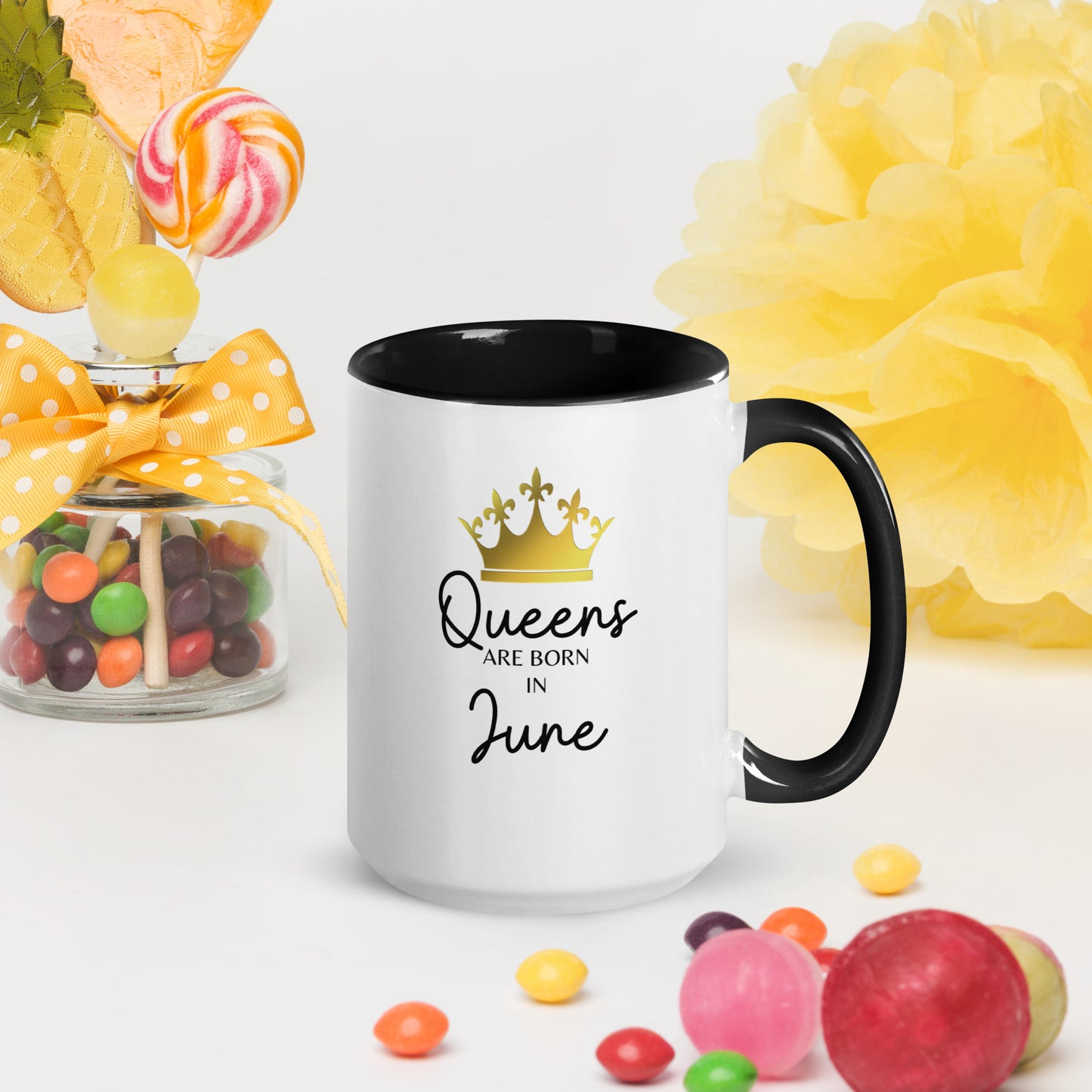 Queens Are Born In June Mug with Color Inside Birthday Gift