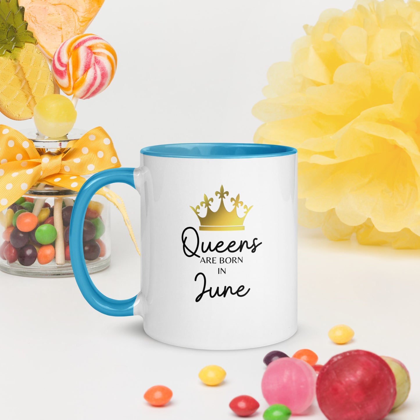 Queens Are Born In June Mug with Color Inside Birthday Gift