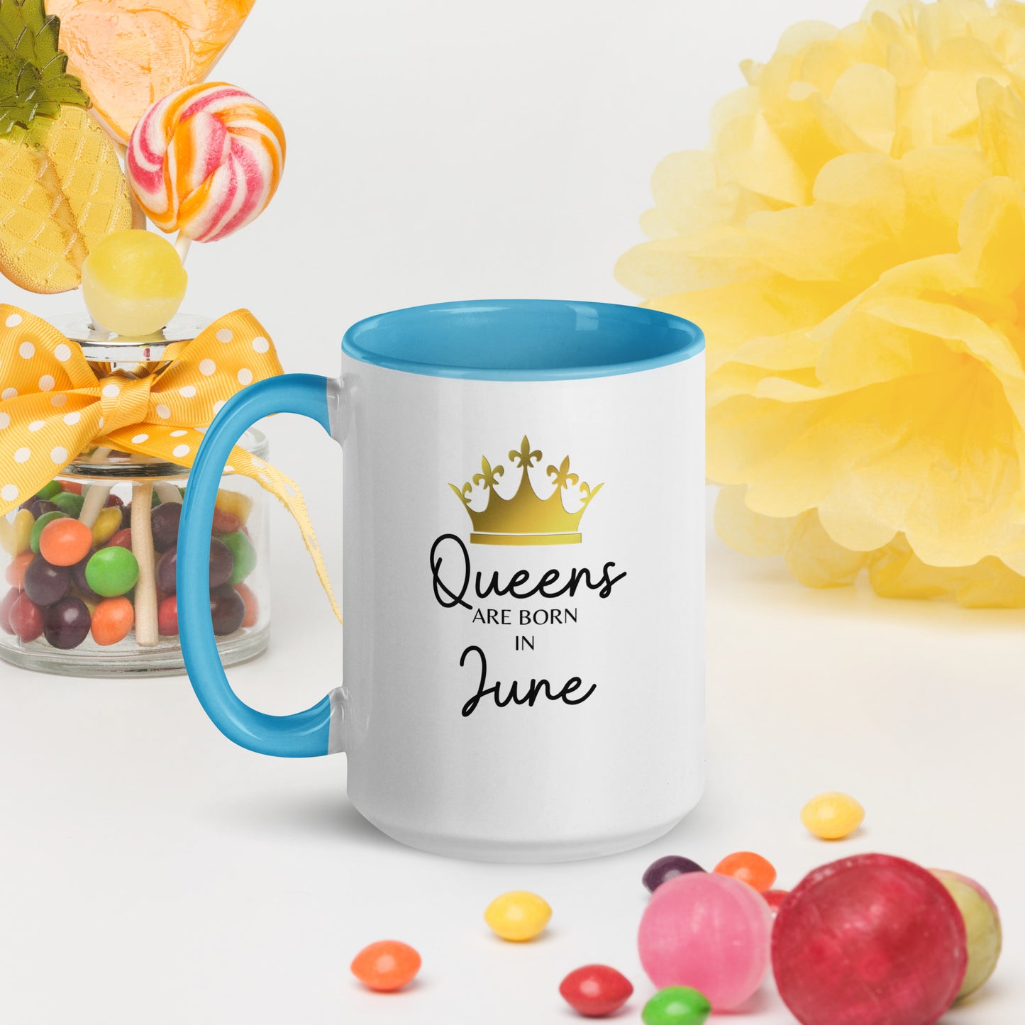 Queens Are Born In June Mug with Color Inside Birthday Gift