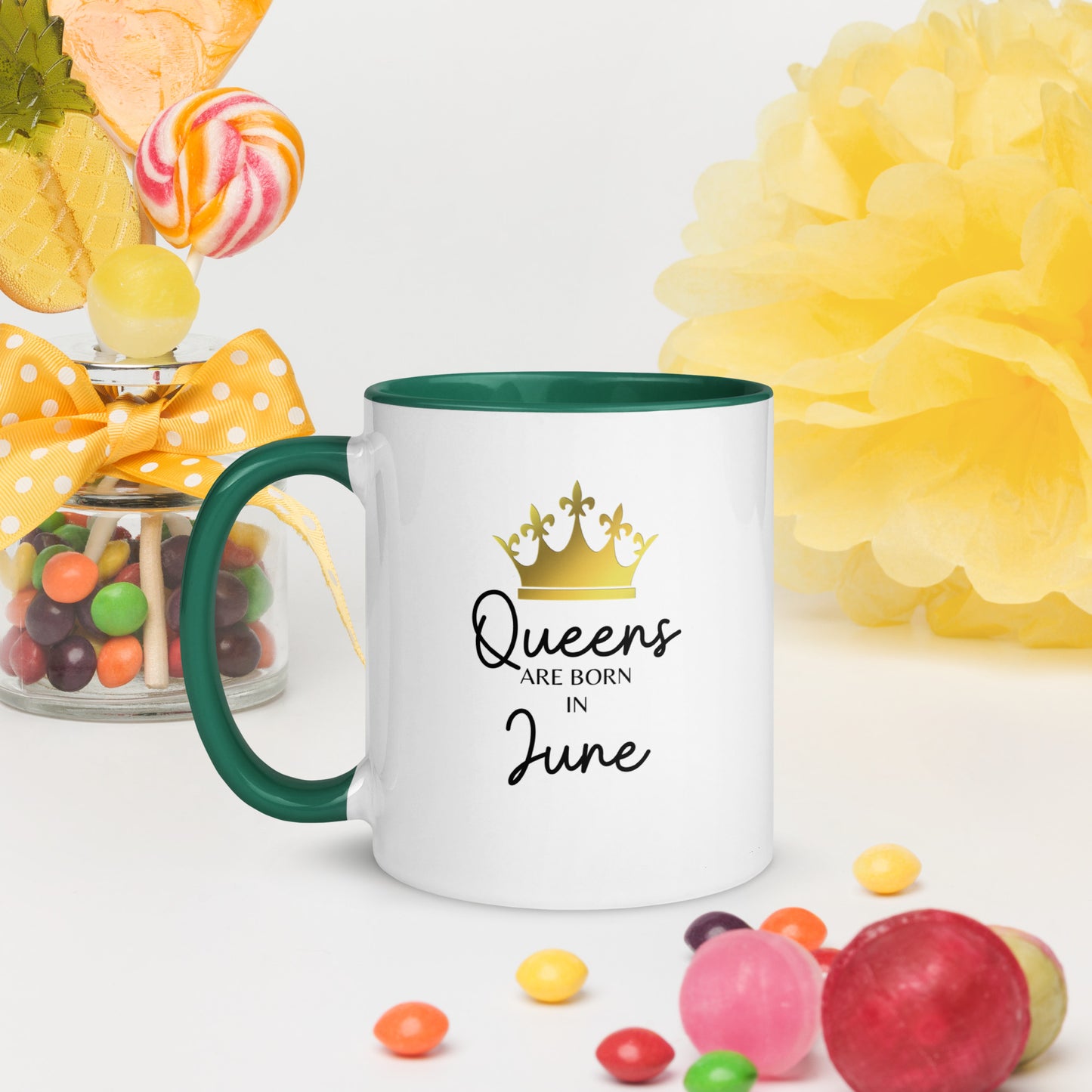 Queens Are Born In June Mug with Color Inside Birthday Gift