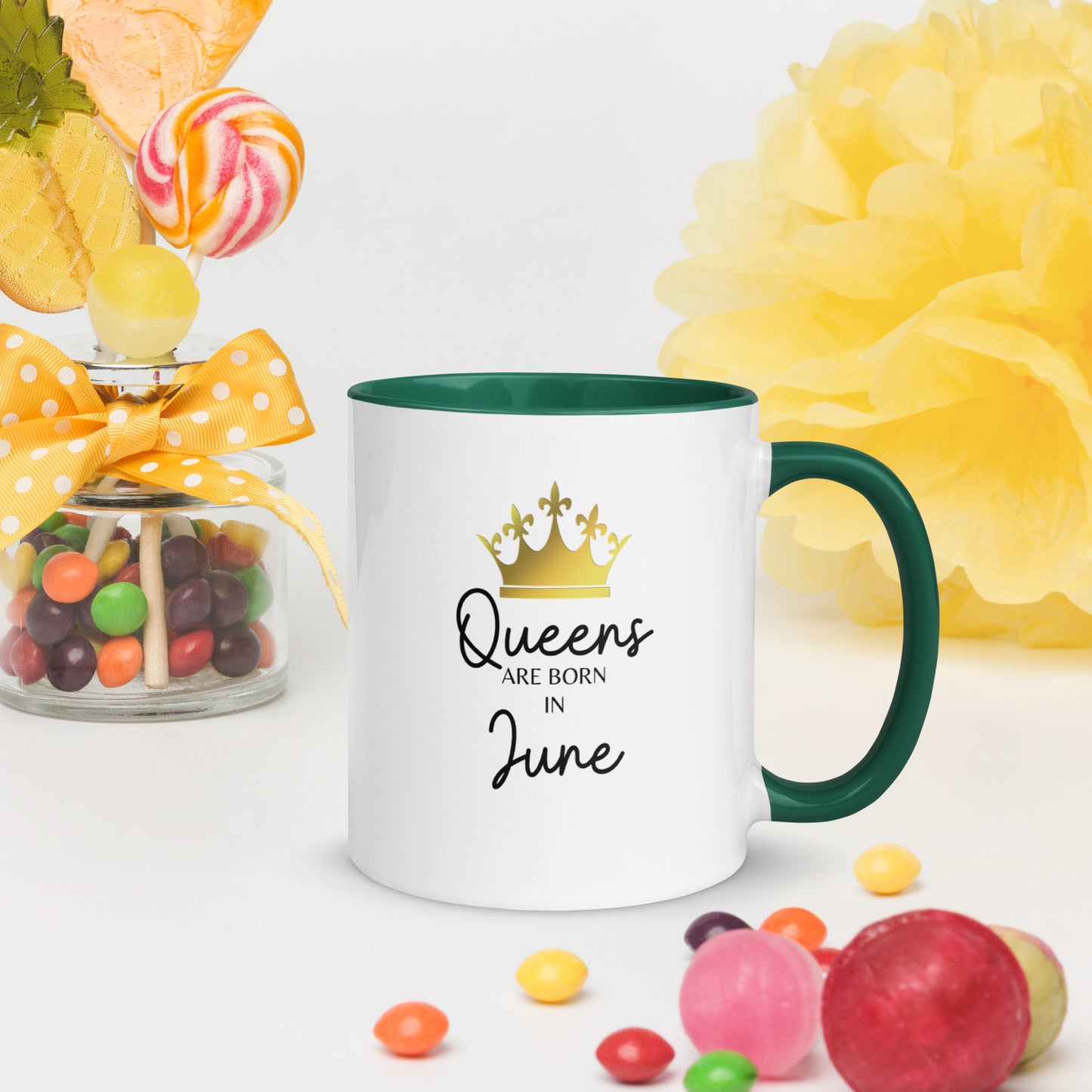 Queens Are Born In June Mug with Color Inside Birthday Gift