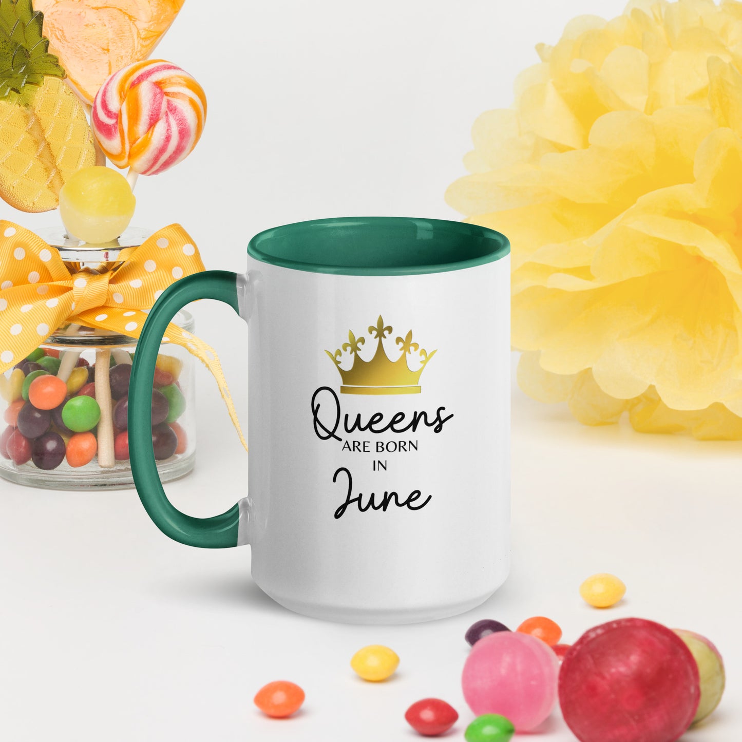 Queens Are Born In June Mug with Color Inside Birthday Gift