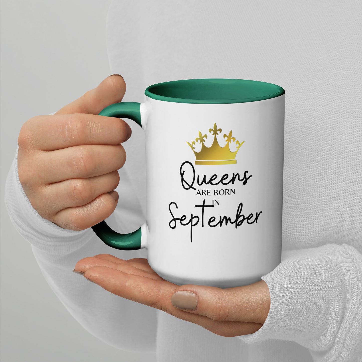 Queens Are Born In September Mug with Color Inside Birthday Gift