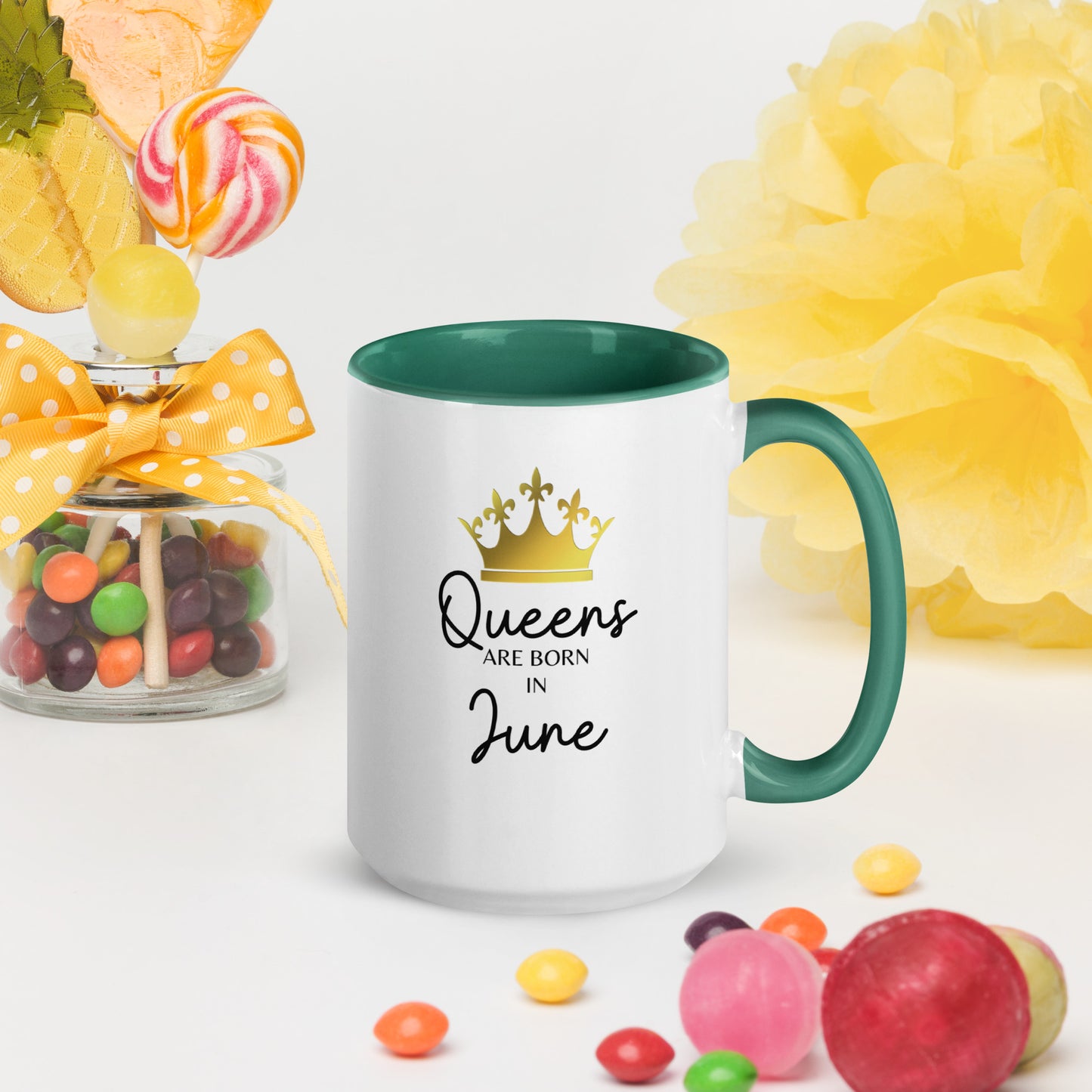 Queens Are Born In June Mug with Color Inside Birthday Gift