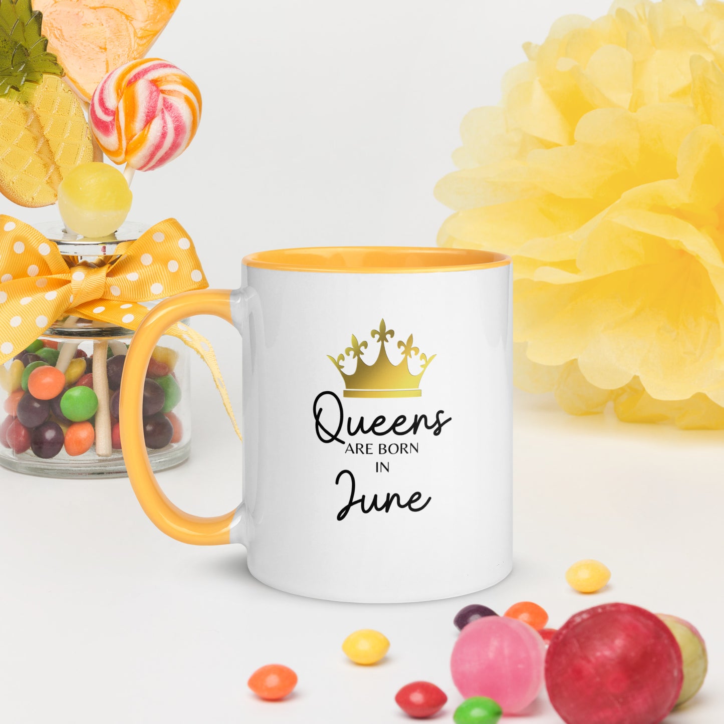 Queens Are Born In June Mug with Color Inside Birthday Gift