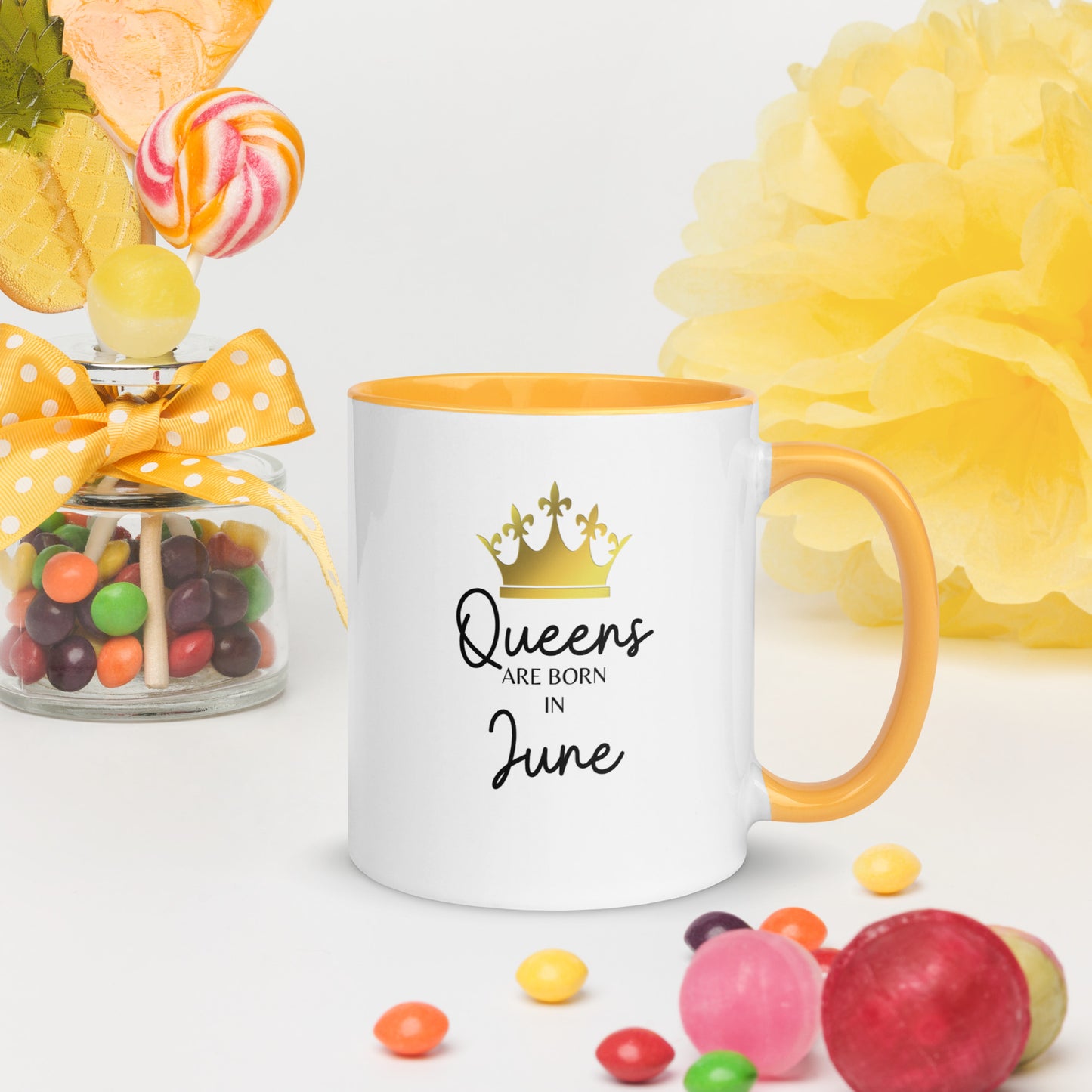 Queens Are Born In June Mug with Color Inside Birthday Gift