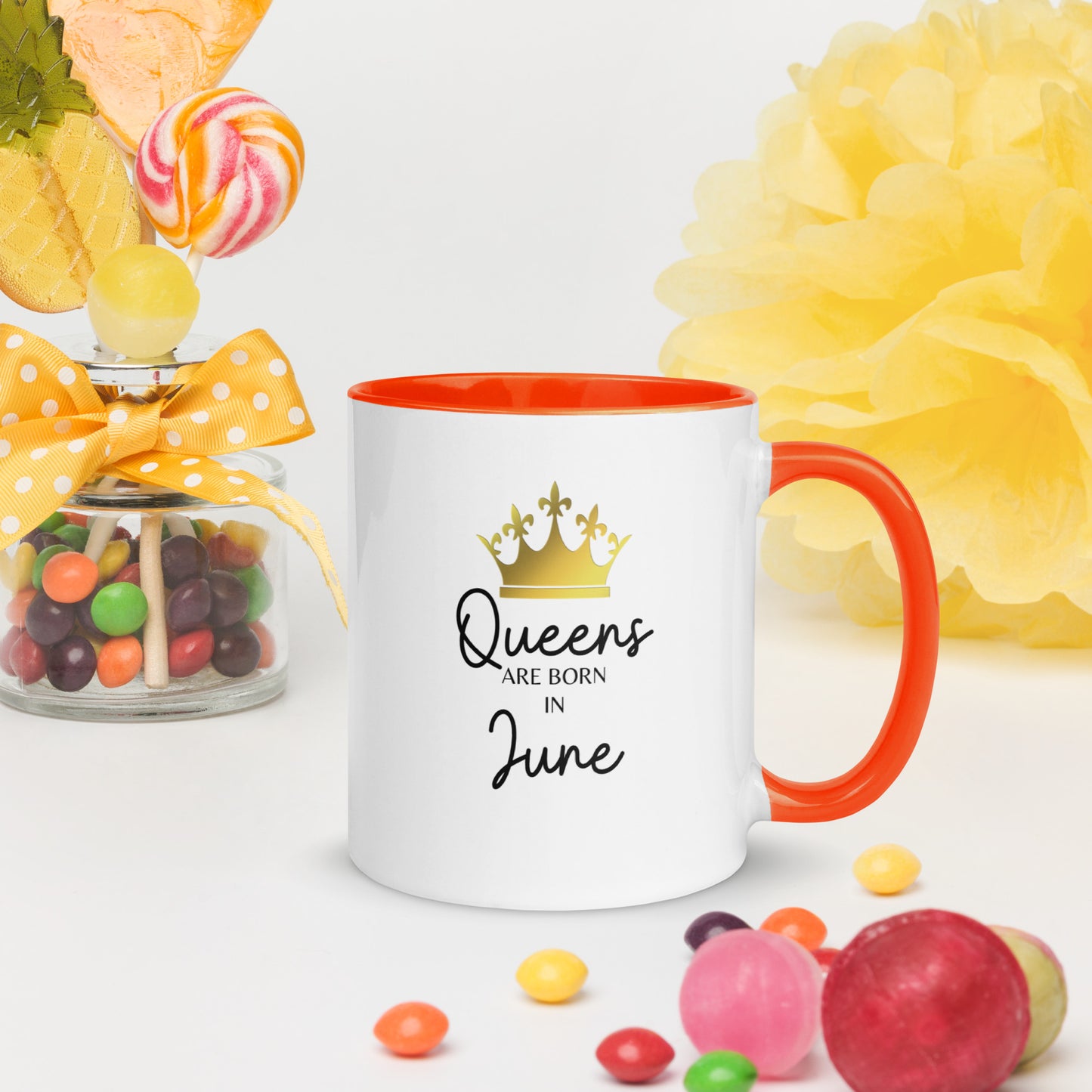 Queens Are Born In June Mug with Color Inside Birthday Gift