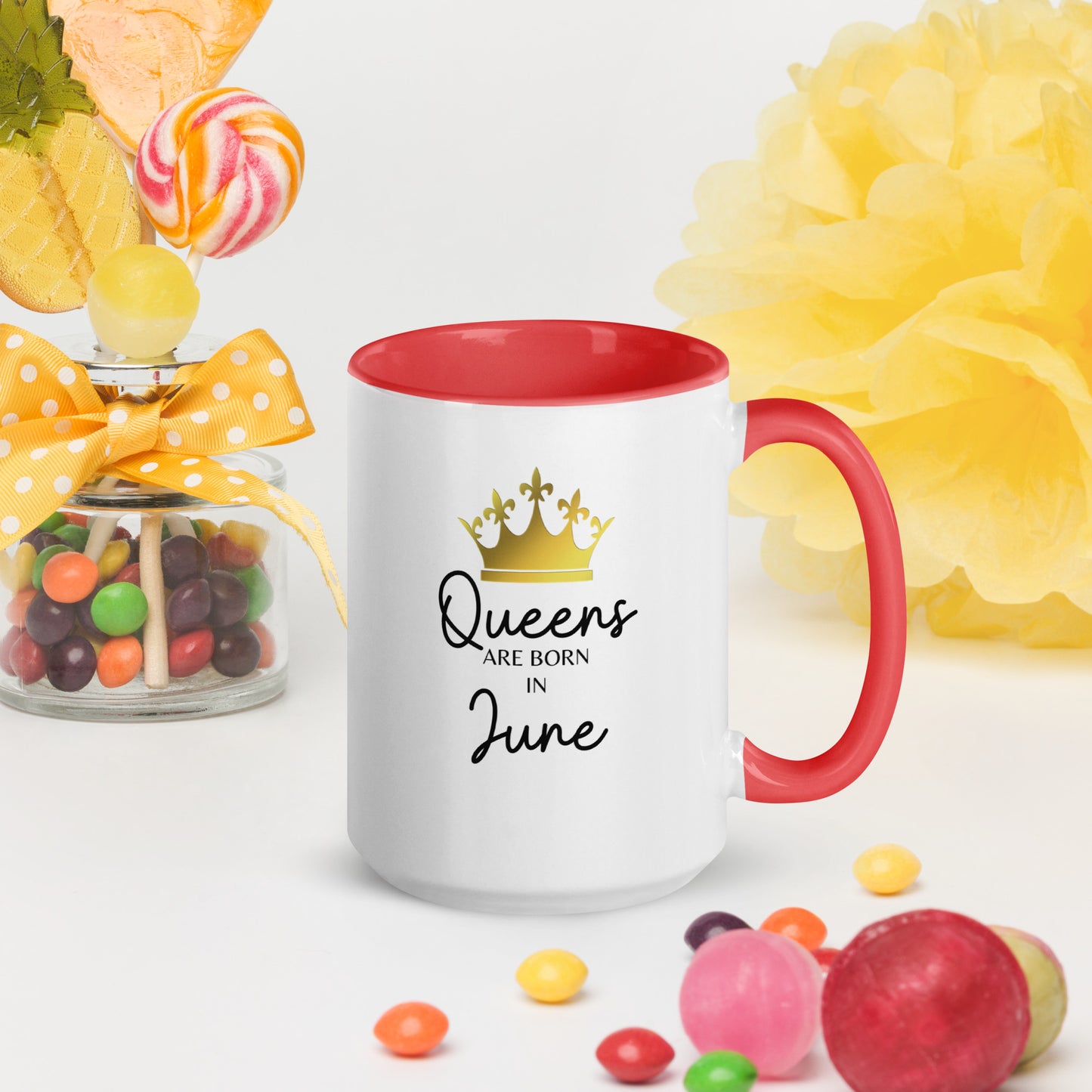 Queens Are Born In June Mug with Color Inside Birthday Gift