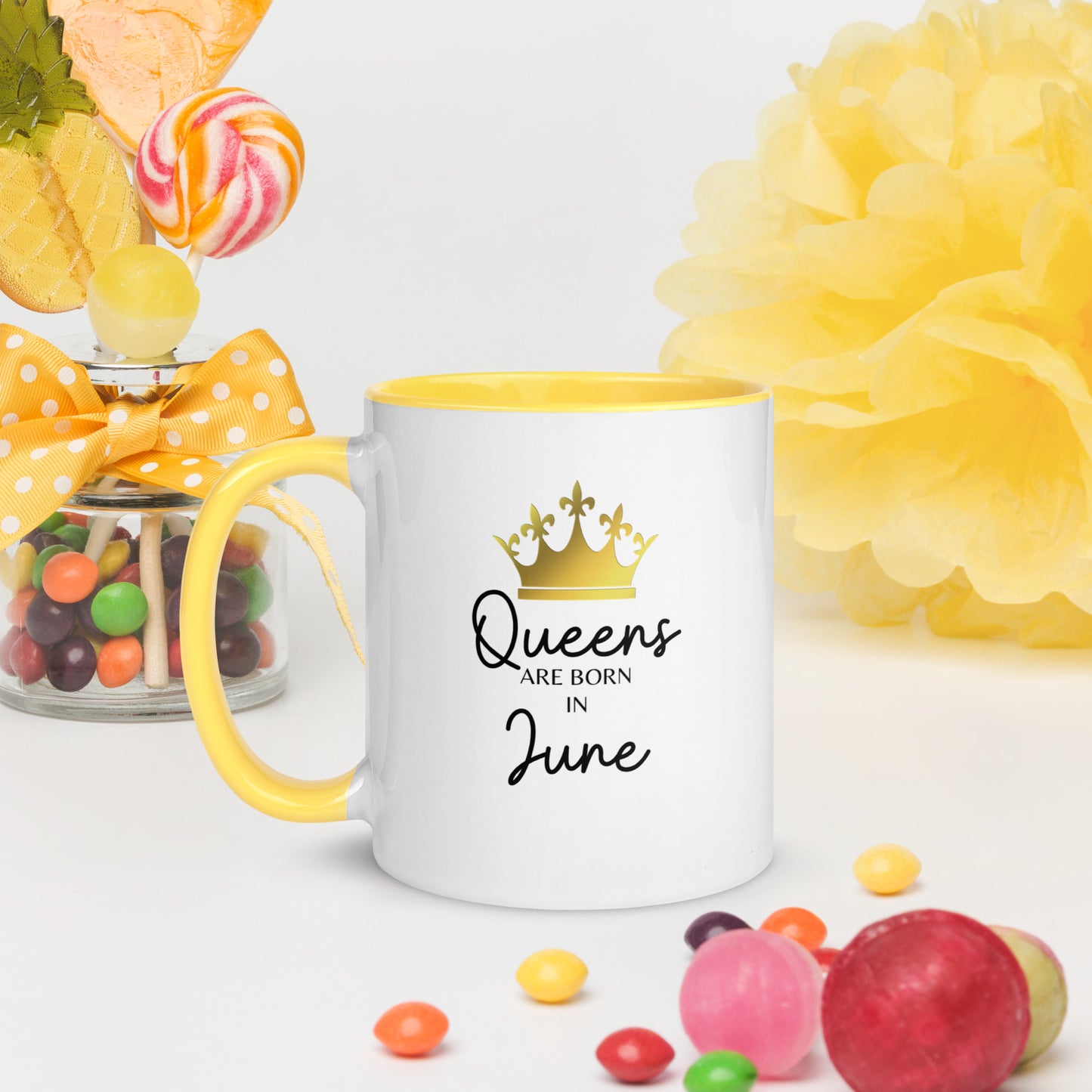 Queens Are Born In June Mug with Color Inside Birthday Gift