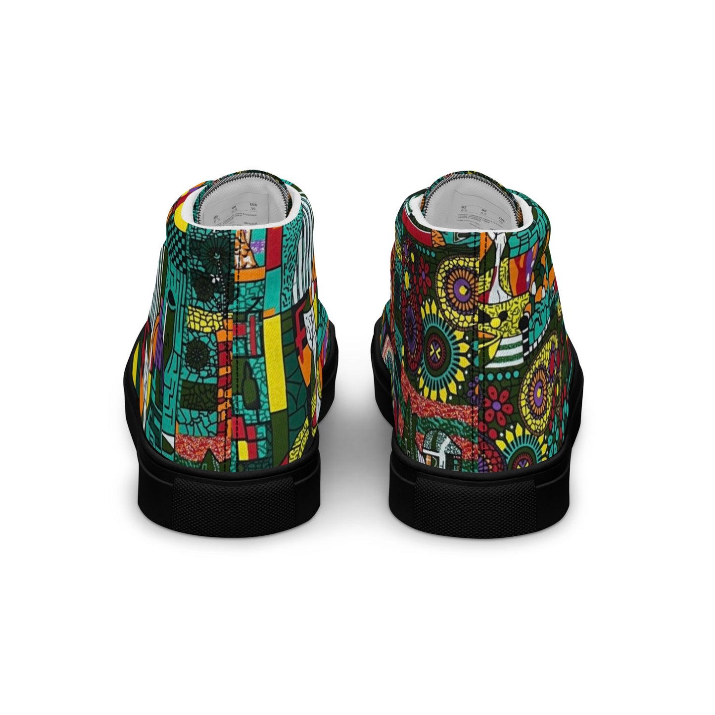 Colourful Green Plants Floral Vase Wine Glass Print Ankara Women’s high top canvas shoes