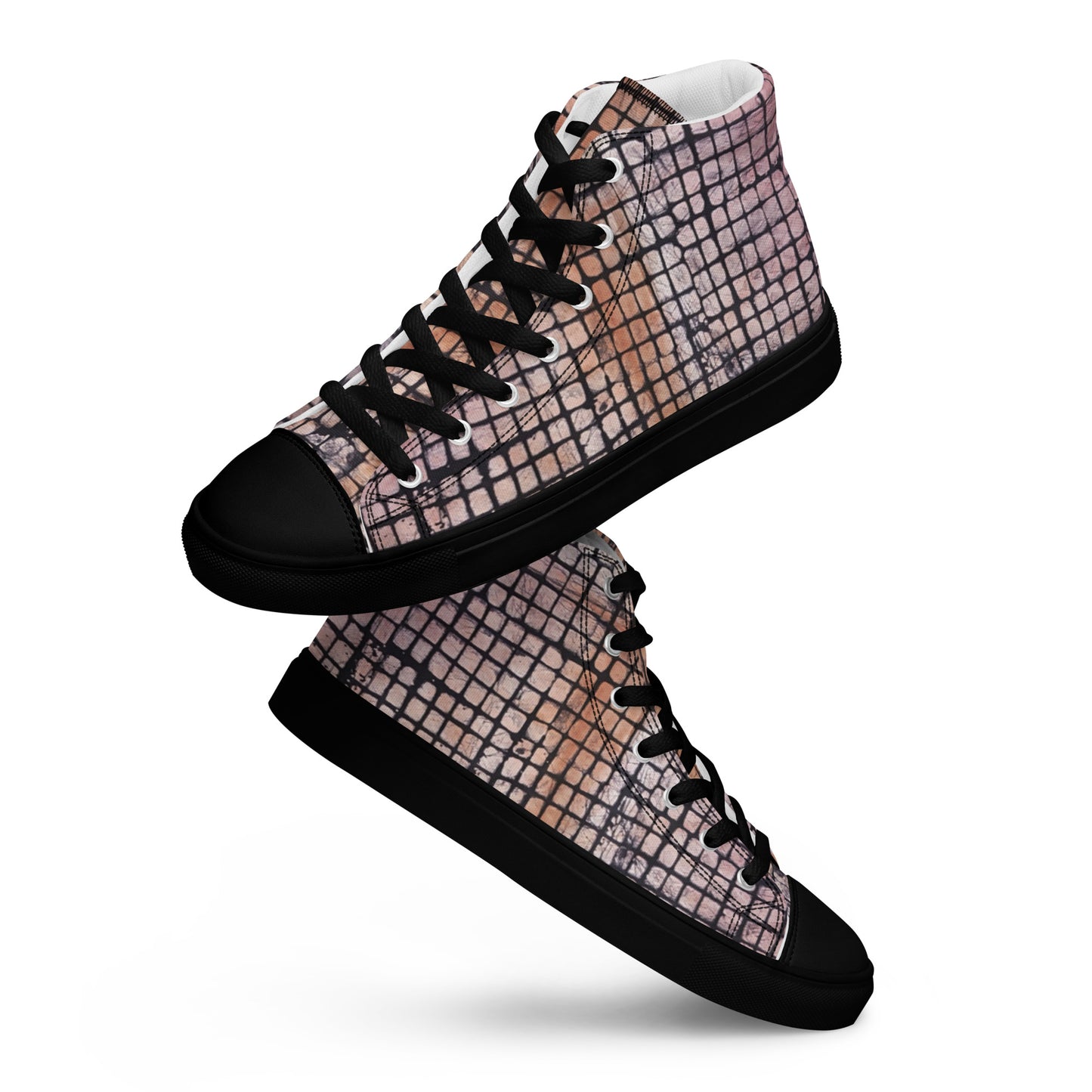 Pink Checked Adire Women’s High Top Canvas Shoes