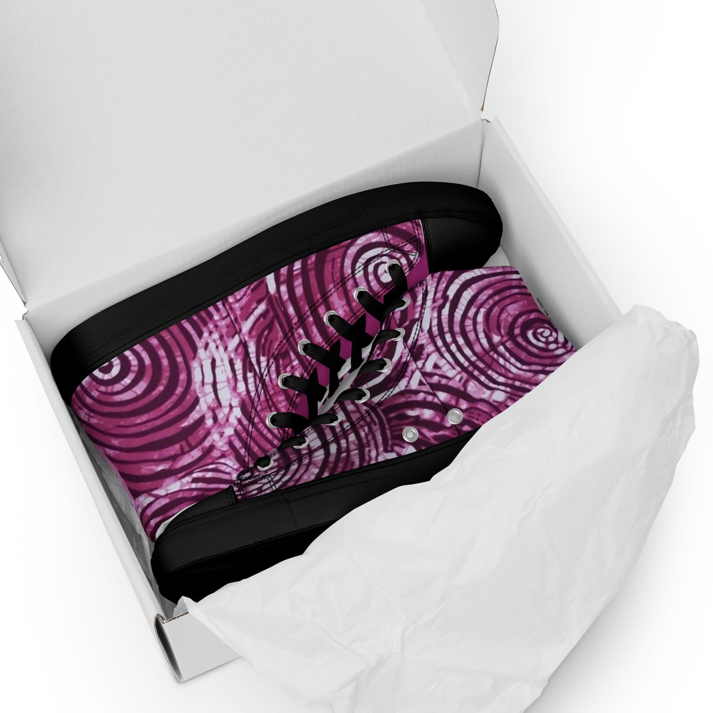 Pink Swirl Adire Women’s high top canvas shoes