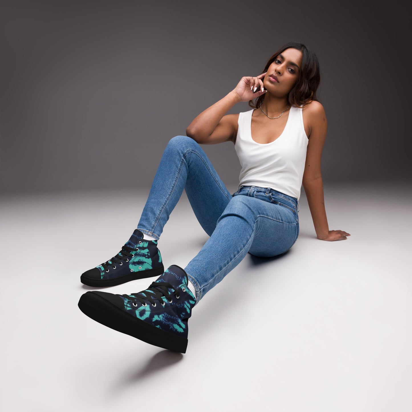 Turquoise Adire Ankara Women’s high top canvas shoes