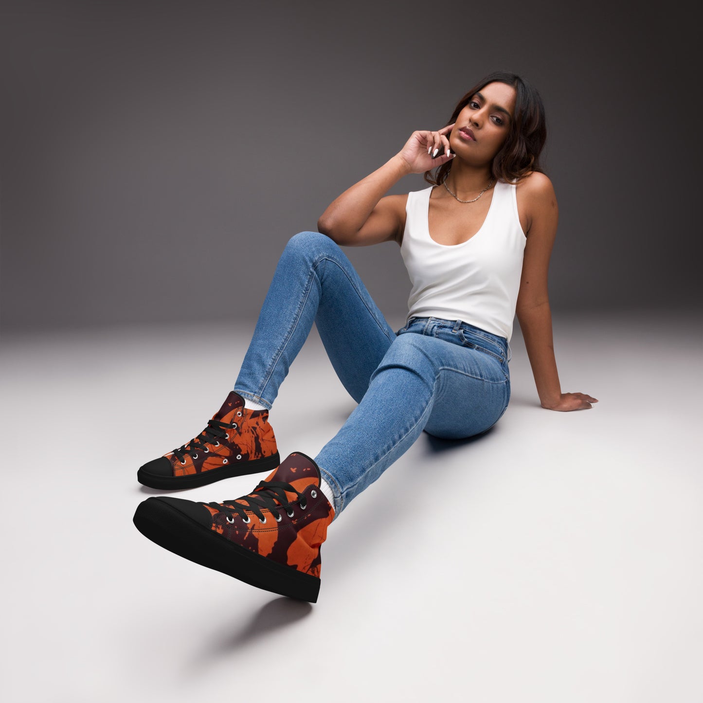 Orange Adire Women’s high top canvas shoes