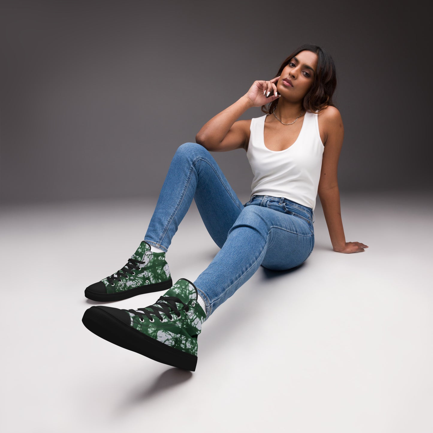 Green Adire Ankara Women’s high top canvas shoes