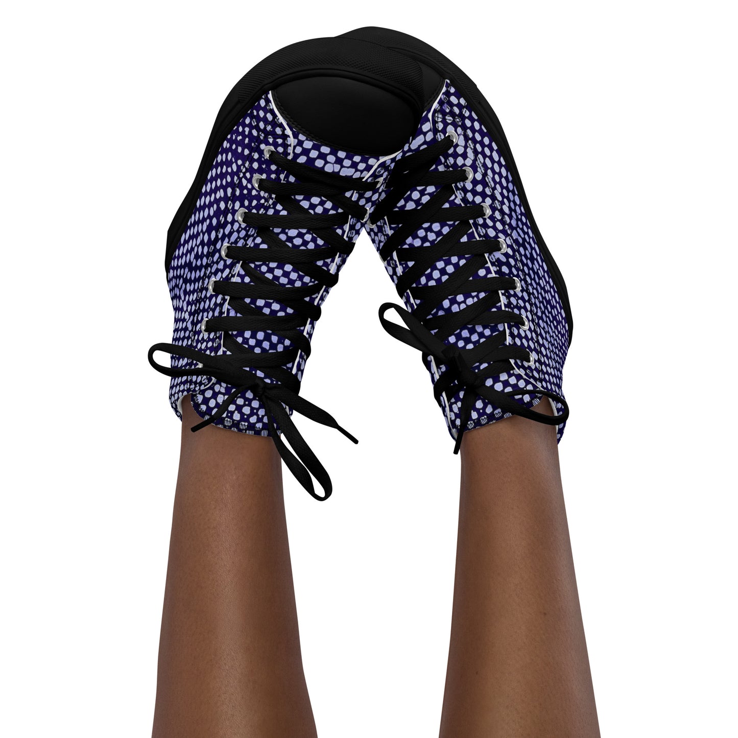 Purple & White Polka Dots Adire Women’s high top canvas shoes