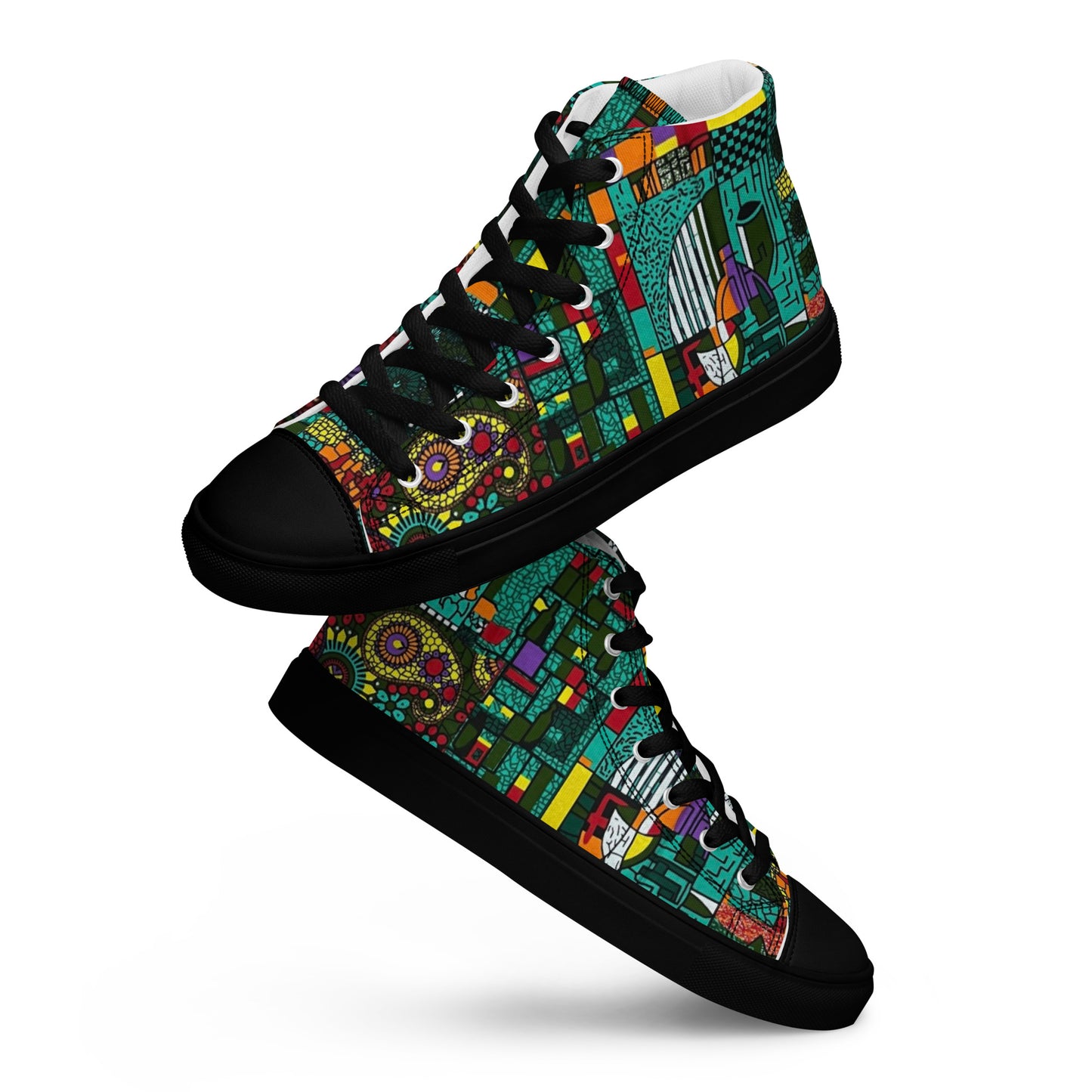 Colourful Green Plants Floral Vase Wine Glass Print Ankara Women’s high top canvas shoes