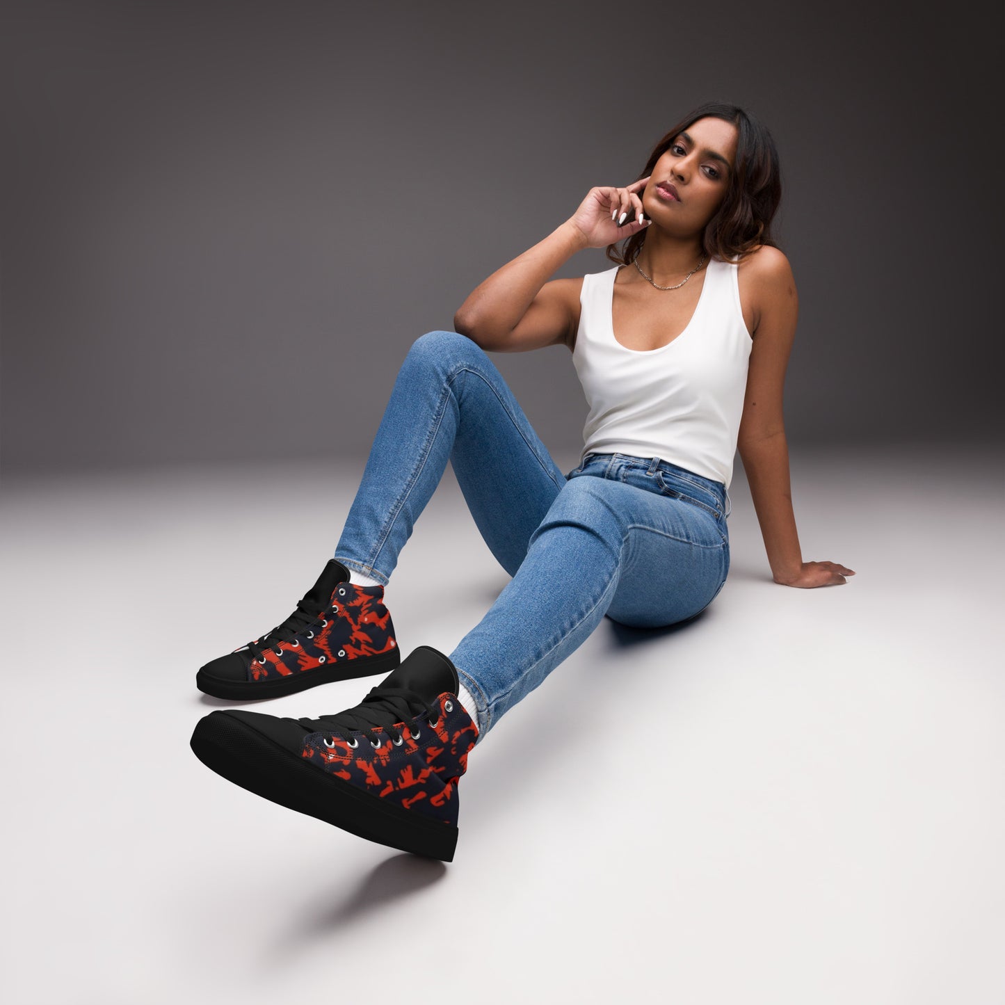 Orange Leopard Women’s high top canvas shoes