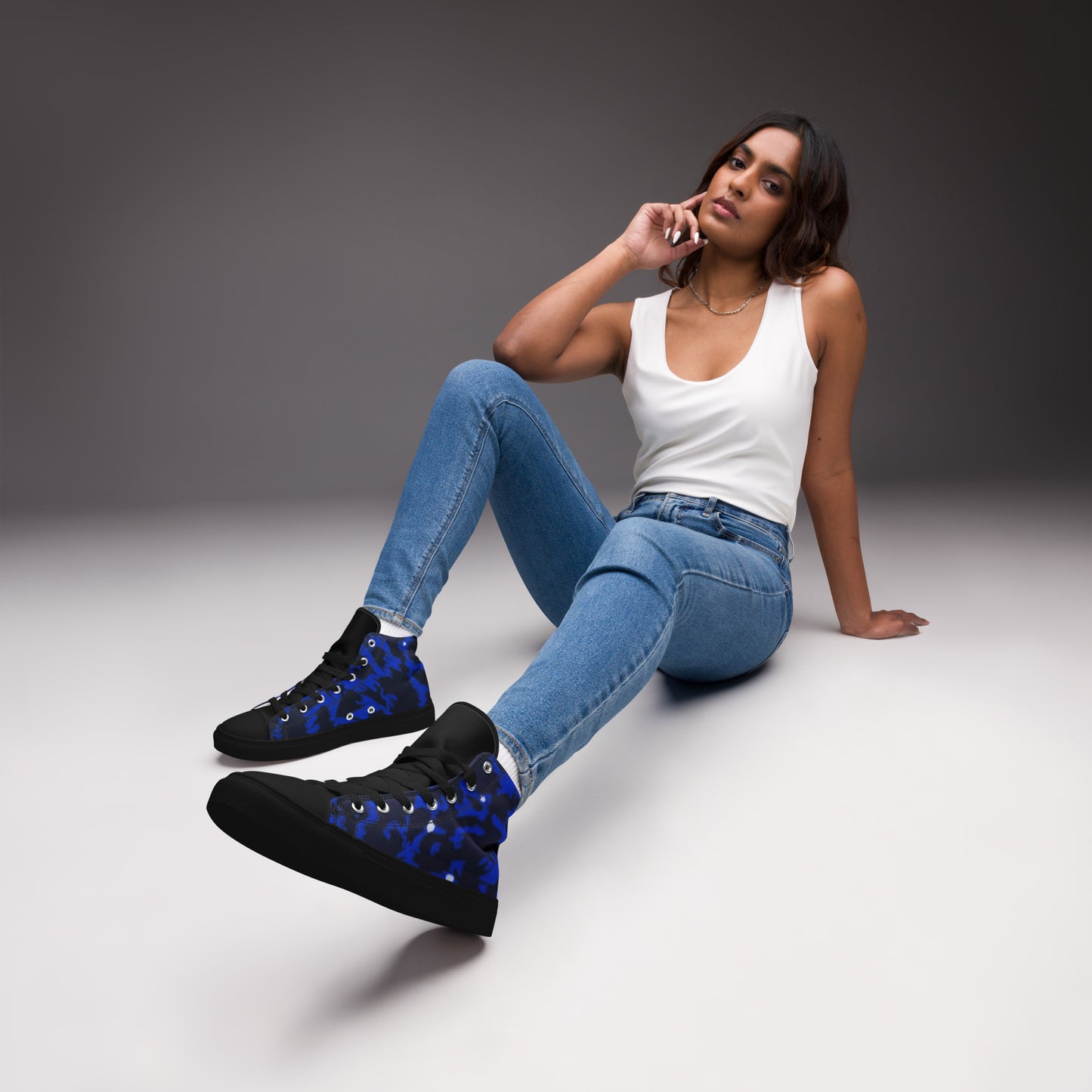 Blue Leopard Women’s high top canvas shoes