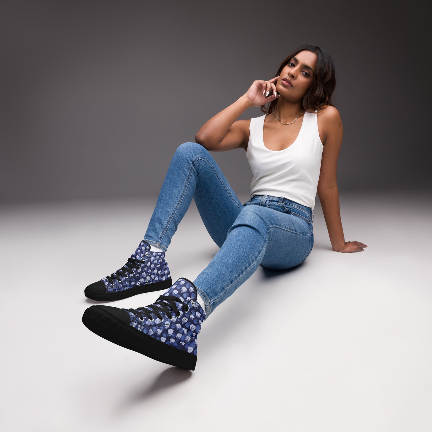 Blue Dotted Women’s high top canvas shoes