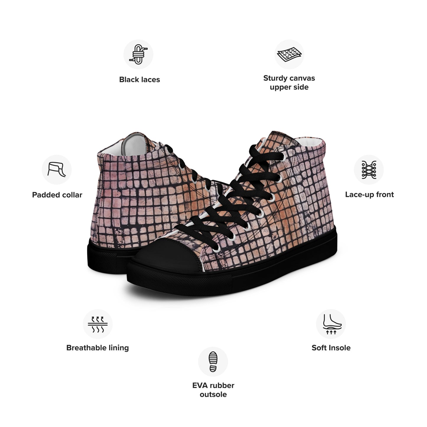 Pink Checked Adire Women’s High Top Canvas Shoes