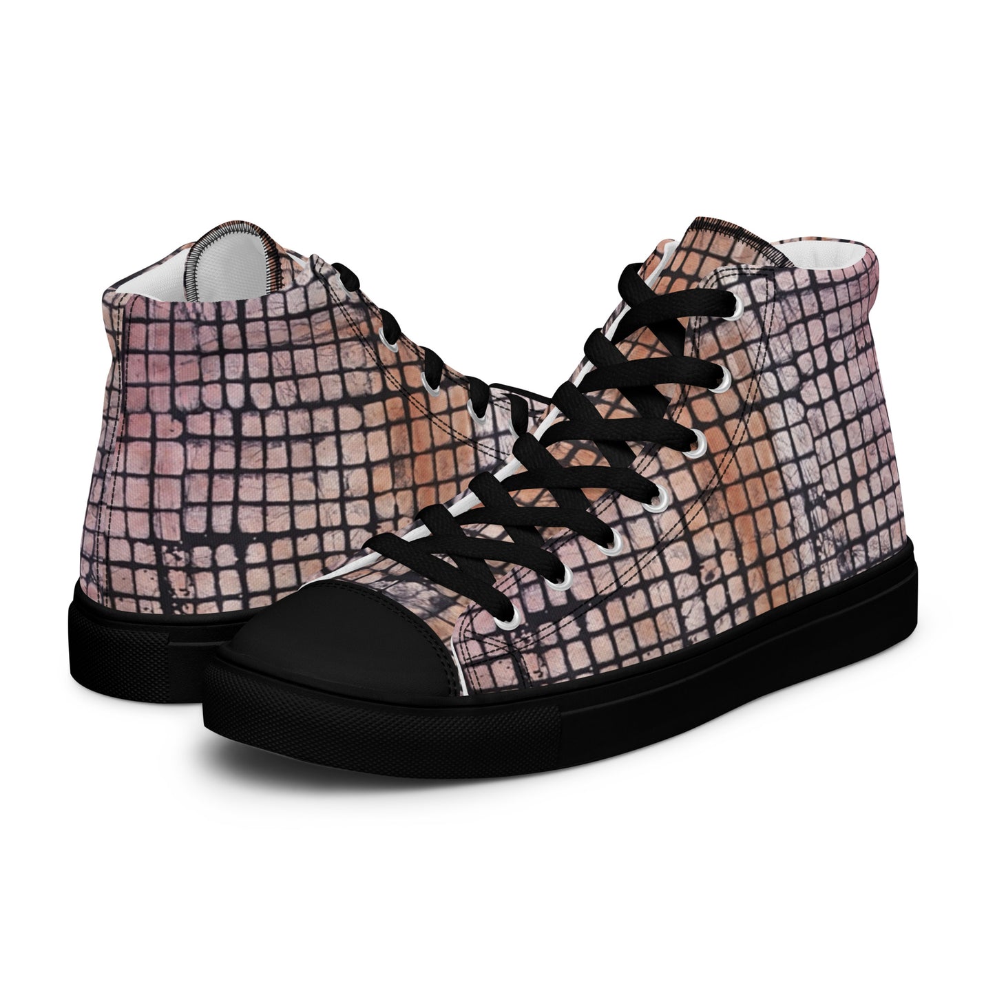 Pink Checked Adire Women’s High Top Canvas Shoes