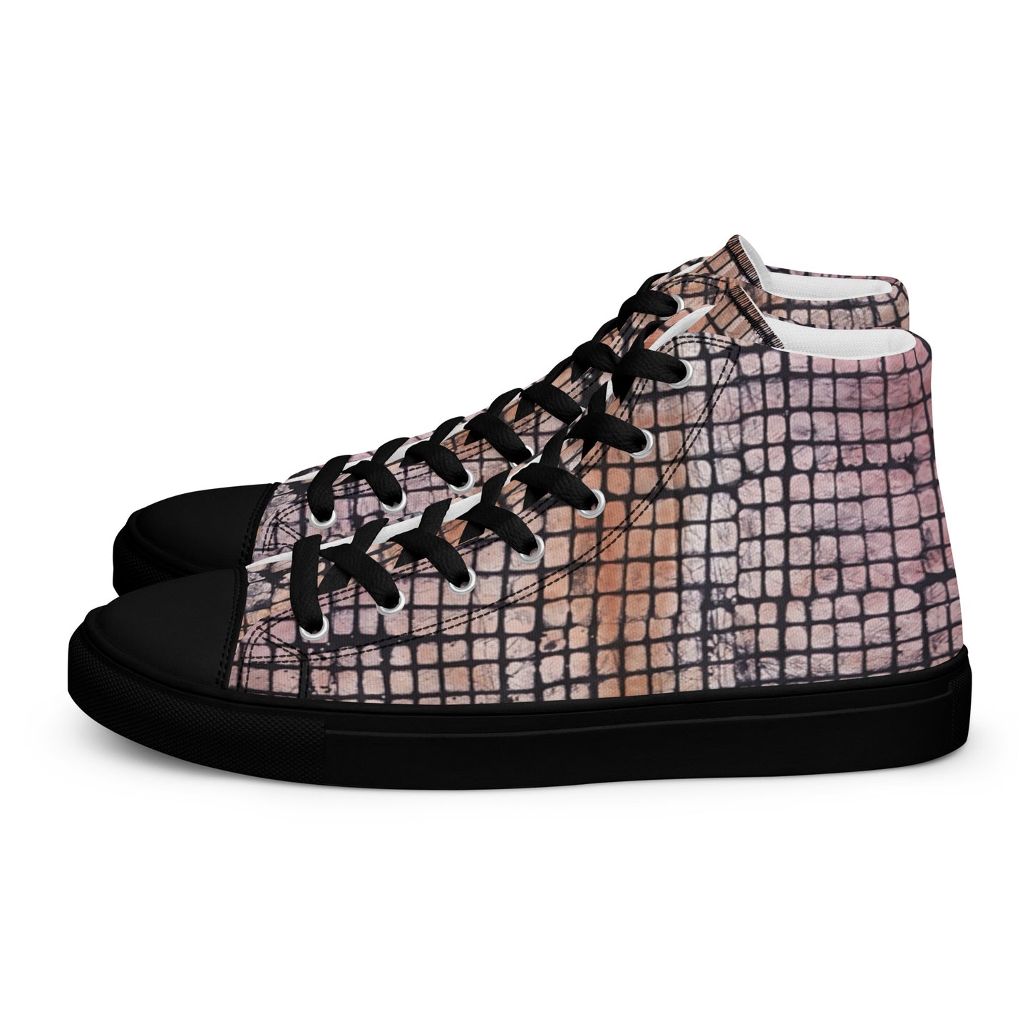 Pink Checked Adire Women’s High Top Canvas Shoes