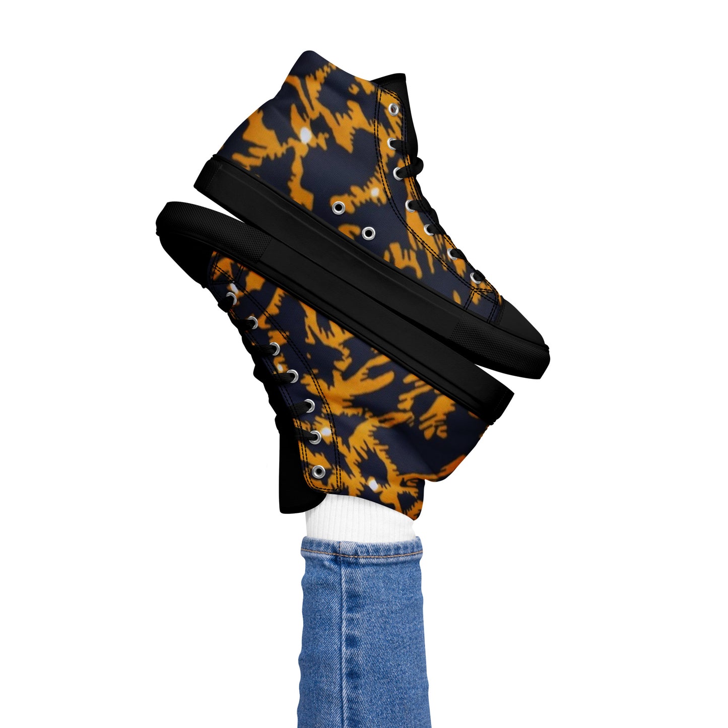 Yellow Leopard Ankara Women’s high top canvas shoes