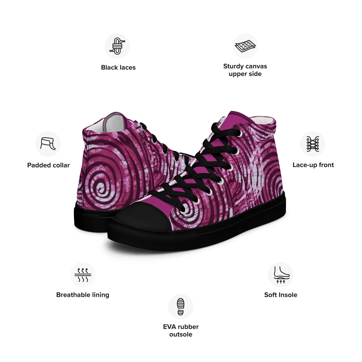 Pink Swirl Adire Women’s high top canvas shoes