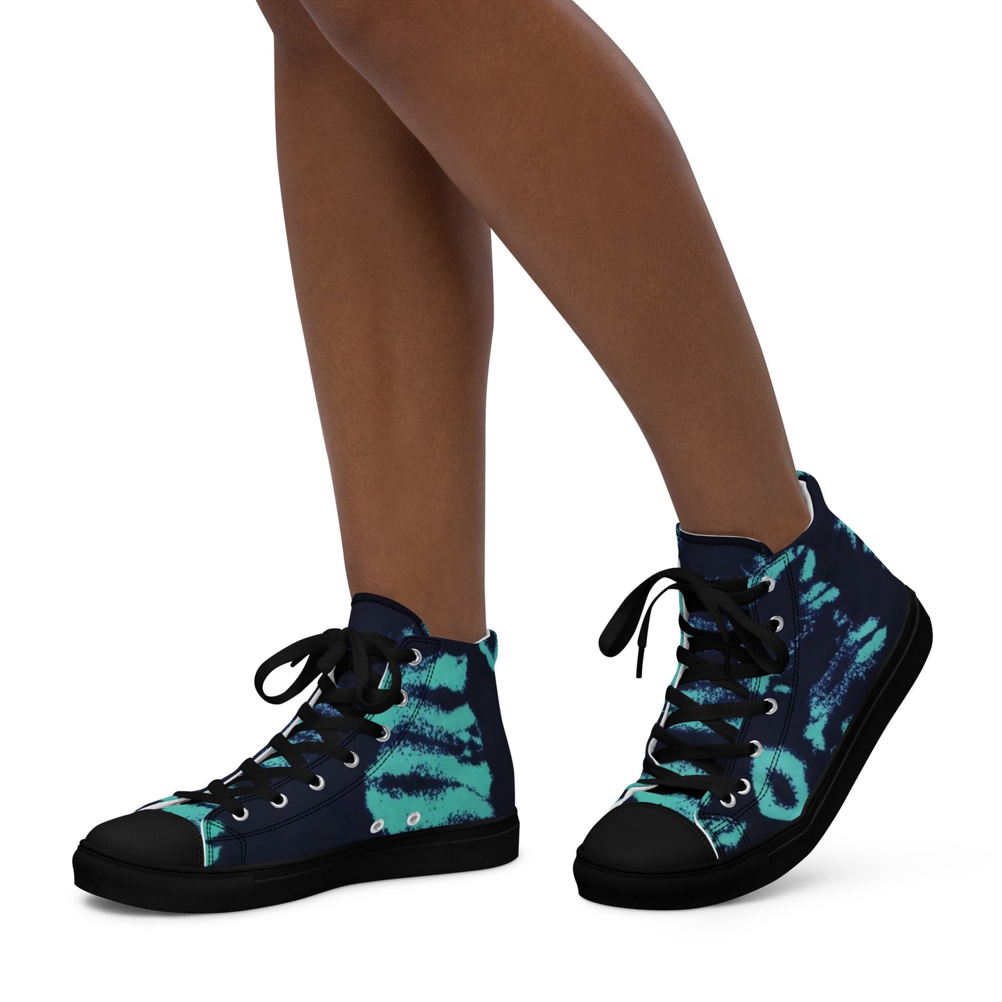 Turquoise Adire Ankara Women’s high top canvas shoes