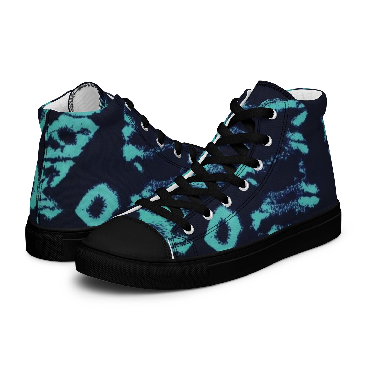 Turquoise Adire Ankara Women’s high top canvas shoes