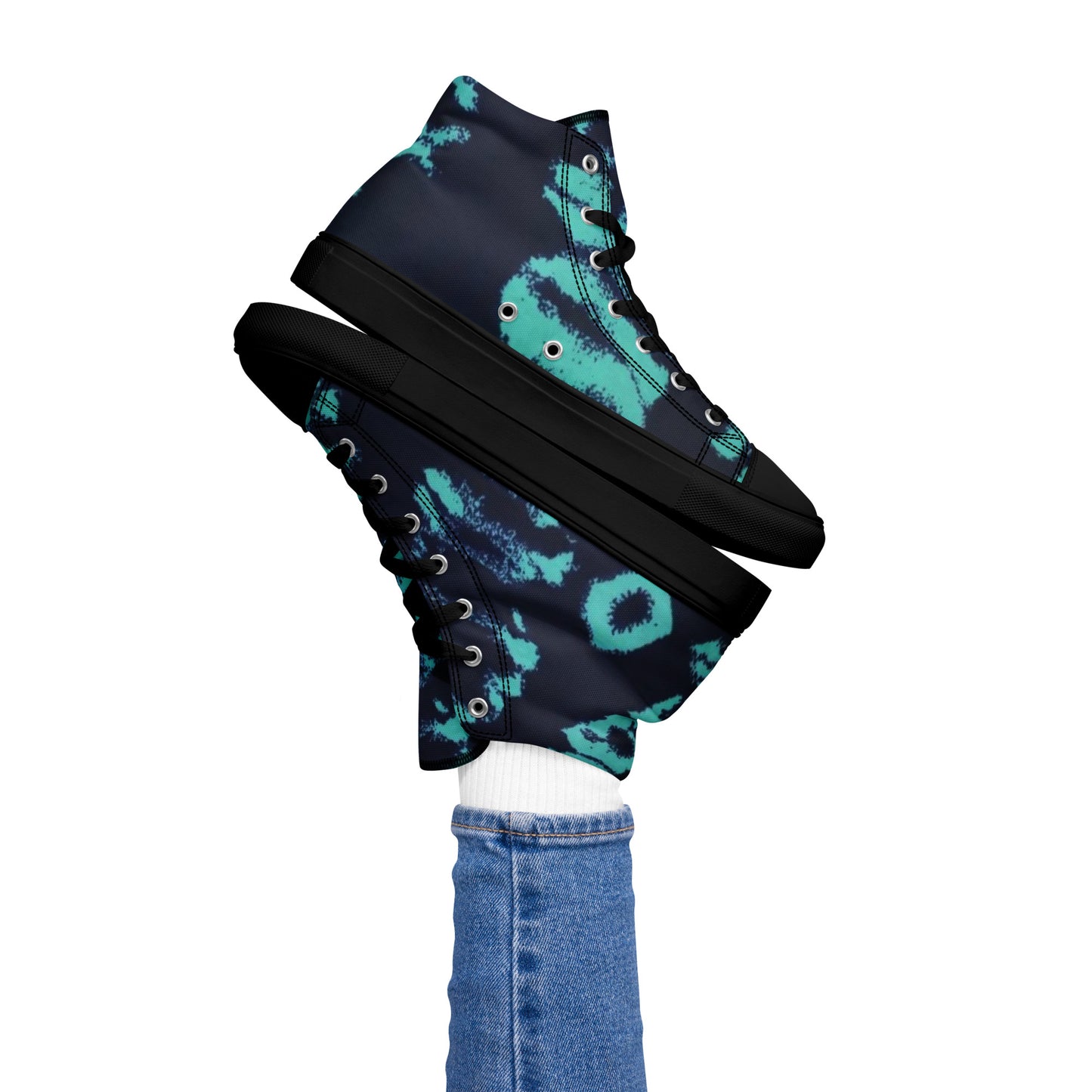 Turquoise Adire Ankara Women’s high top canvas shoes